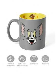 TOM & JERRY X SHEIN 卡通貓鼠陶瓷馬克杯，13.53oz/400ml 創意咖啡杯，內壁印有起司圖案，適合粉絲、居家、辦公室及送禮 - 灰色 - 查看 3