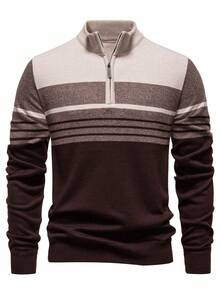 Calmiston Men's Fashion Half Zip Knitted Long Sleeve Sweater, Long Sleeve Pullover, Suitable For Spring, Summer And Outdoor Wearing Sumwon - Coffee Brown - View 1