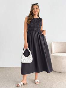 SHEIN Essnce 大尺碼夏季休閒無袖洋裝 - 紫色 - 查看 5