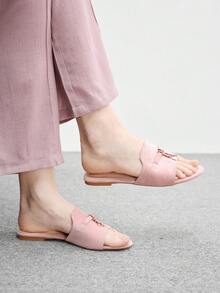 CUCCOO BIZCHIC 女款淺粉色麂皮質感經典平底拖鞋，舒適百搭，適合夏季通勤與辦公穿著 - 淺粉 - 查看 3