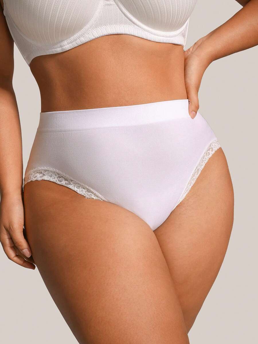 Barelissa Women's Plus Size Seamless Lace Semi-Sheer Triangle Panty, 1pc - White - View 1