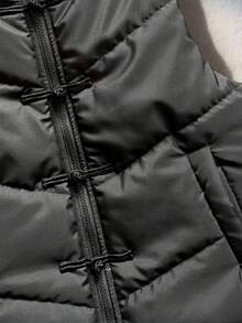 SHEIN 青少年女孩休閒百搭菱格紋填充立領短版背心，秋冬款 - 黑色 - 查看 4
