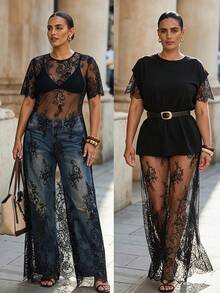 Chikora Plus Size Summer Sexy Country Lace Sheer Dress Concert Rave Black - Black - View 1