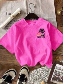 EMERY ROSE Raphic Tee Y2K 風格雙面印花夏季休閒女款上衣，復古圓領純色 T-shirt - 玫紅色 - 查看 3