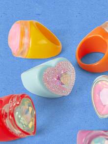 Popjeli 1 Cincin Resin Cinta Berwarna-warni, Perhiasan Musim Panas yang Lucu dan Menawan untuk Wanita dan Anak Perempuan, Cocok untuk Ditumpuk di Pantai dan Tepi Laut. - Berapa harganya? - View 8