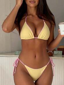 Swim SXY Vacation Beach Colorblock Trim Bikini Set - Yellow - View 3
