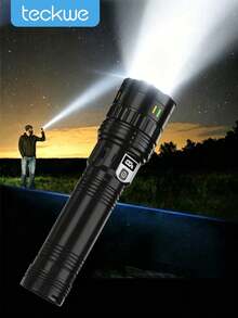 Teckwe Rechargeable Ultra-Bright LED Flashlight, Multifunctional Outdoor Portable Floodlight With Digital Display, Adjustable Zoom, Type-C Charging, Long-Lasting Camping Emergency Light, Ideal For Camping, Fishing, Hunting And Emergency Situations.(1200mAh) - Multicolor - View 2