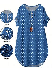 Linhara Plus Size Women's Round Neck Short Sleeve Casual Comfortable Design Dress Suitable For Daily Commute Wear - Multicolor - View 1