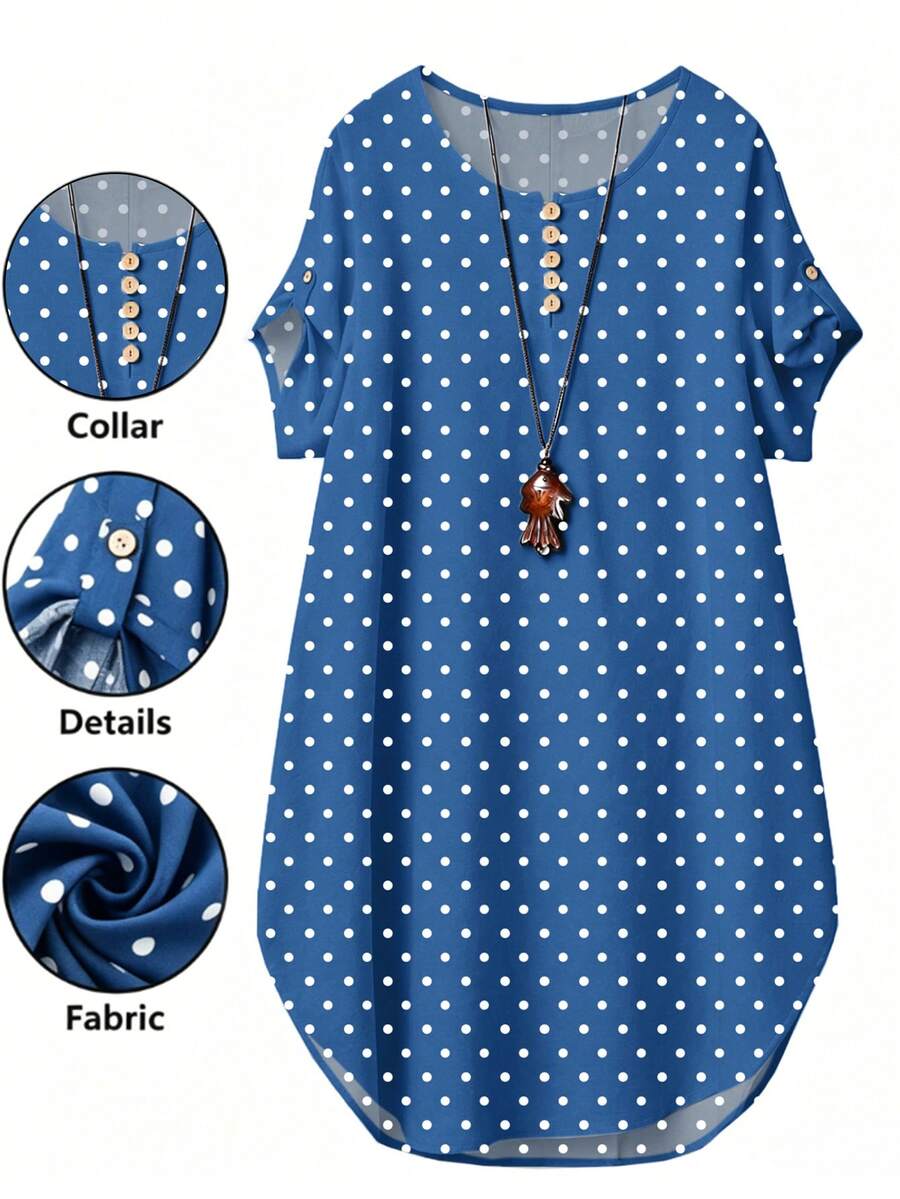 Linhara Plus Size Women's Round Neck Short Sleeve Casual Comfortable Design Dress Suitable For Daily Commute Wear - Multicolor - View 1