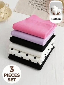 SHEIN Young Girl Sporty Sweet Cool Spring/Summer Knit Solid Color High Waist Shorts 3pcs Set - Multicolor - View 5