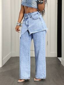 BamGleam Casual Y2k 2000s Comfortable Wrap Women's Jeans Night Out Aqua Blue Summer - Blue - View 4