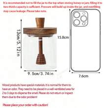 Acacia Honey Jar Lid With Dipper Wooden Cover Dip Stick Glass Container Seal Cover Storage Cover,Kitchen,Christmas Gift - Multicolor - View 2