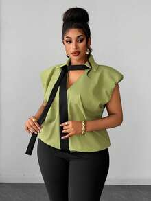 Maweii Spring Summer Casual Teachers' Day Minimalist Elegant Sophisticated Fashion Niche Design Daily Wear Loose Commute Office Emerald Green Women's Blouse - Green - View 7