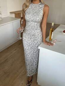 Modelyn Robe moulante en tricot minimaliste décontractée et sexy, imprimé léopard, convient pour l'été - Multicolore - Voir 4