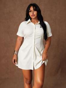 Rustia Vestido de talla grande de unicolor casual y estilizado - Blanco - Ver 4