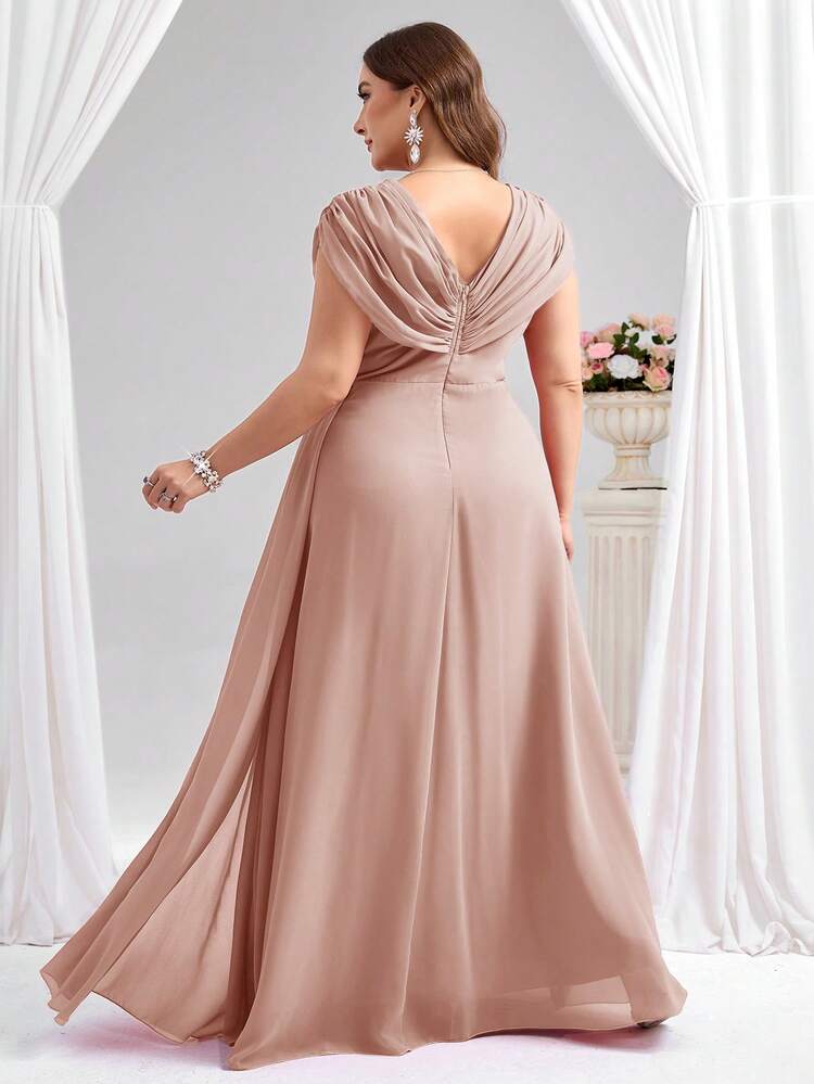 Coutiva Plus Size Women's Elegant Formal Wedding Evening Gown,Dusty Pink Summer Pleated Mother Of The Bride Dress,Sequin Mermaid Gala Bridesmaid Dress - Dusty Pink - View 2