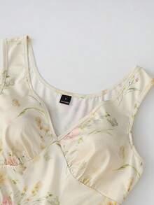GlowEve 女款V領露肩復古優雅百褶A字裙，奶油黃花卉印花度假洋裝，百搭休閒優雅青春風，適合郵輪、節慶、海邊度假、音樂節、波西米亞假期、開學、婚禮、教師節、母親節，四季皆宜，海灘俱樂部、哈瓦那之夜、海邊晚餐時尚度假穿搭 - 彩色 - 查看 7