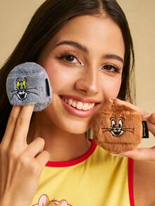 TOM & JERRY X SHEIN Cartoon Cat & Mouse Plush Powder Puff, Fluffy Makeup Puff For Loose Powder, Setting Powder & Compact Powder, Gentle On Skin, Ideal For Daily Makeup & Travel - Brown - View 2