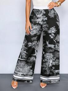 SOLERSUN Sexy And Elegant Women's Beach Vacation Vacation Spring/Summer Art Print Oil Painting Trousers Black And White - Black - View 6