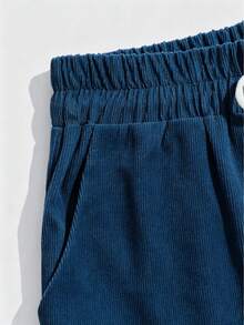 ROMWE MEN Men's Solid Color Drawstring Waist Pocket Casual Shorts - Blue - View 4
