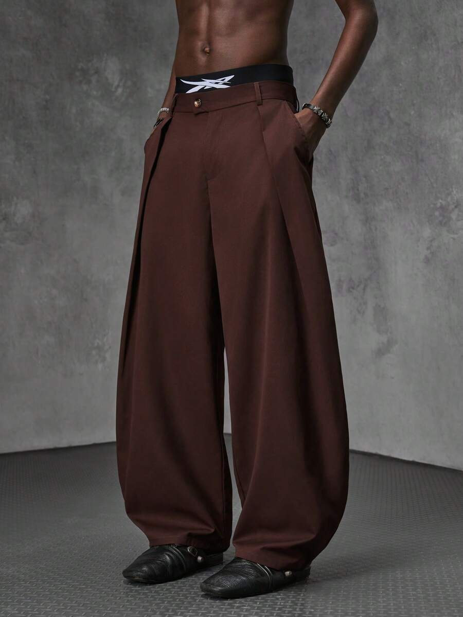 NEON BLANC Pantalones de pierna curva de unicolor para hombre, moda de oficina - Marrón - Ver 1
