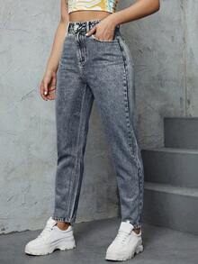 SHEIN ICON Casual Daily Washed Tapered Jeans - Dusty Blue - View 3