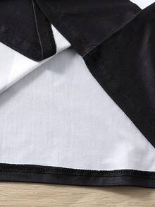 SHEIN 青少年男孩夏季涼爽時尚戶外休閒圓領短袖條紋印花套頭T恤搭配簡約運動慢跑短褲2件套，新夏季款適合多季節穿著 - 芥末黃 - 查看 4