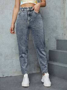 SHEIN ICON Casual Daily Washed Tapered Jeans - Dusty Blue - View 4
