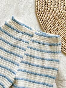 SHEIN Baby Boy Striped Waffle Knit Set, Cute Teddy Bear Pocket Long Sleeve T-Shirt & Pants 2pcs Outfit, Infant Toddler Casual Autumn - Baby Blue - View 9