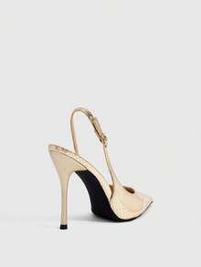 CUCCOO SZL Snake Pointed Back Empty Stiletto Shoes, Metal Buckle, Thin High Heels For Workplace Commuting - Light gold - View 3