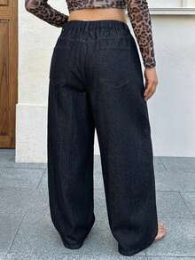 Dazy Plus Plus Size Washed Distressed Loose Wide Leg Long Denim Jeans Summer - Dark Wash - View 7