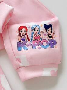 Cozy Pixies Conjunto de 2 piezas de sudadera para niña bebé con estampado de corazón rosa suave, nuevo para otoño/invierno, estilo formal casual versátil para uso diario y salidas, adecuado para cualquier ocasión, conjunto para hermanas, a juego con padres, lindo conjunto para niñas - Rosa - Ver 2