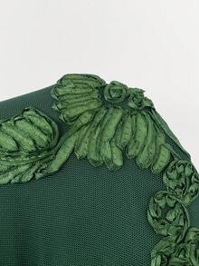 SHEIN BAE 大尺碼女款復古優雅性感刺繡網紗洋裝，秋冬款 - 墨綠色 - 查看 7