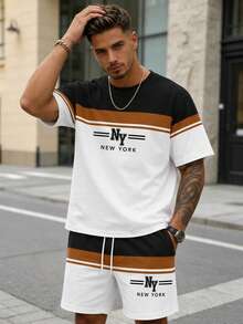 Sorvial Men's Minimalist Letter Contrast Print T-Shirt And Shorts Set - Multicolor - View 7