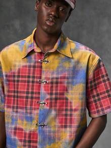 NEON BLANC Men's Tie-Dye Plaid Denim Jacket With Airplane Buckle - Multicolor - View 4