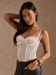 SHEIN BAE 女士花卉蕾丝修身性感吊带背心 - 白色 - 查看 6
