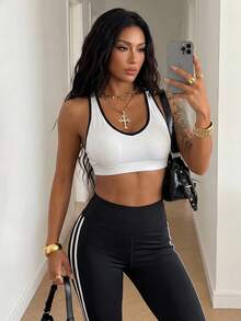 StreetHx Mallas deportivas con raya lateral, alta elasticidad, control de abdomen, leggings atléticos para yoga y mujer - Negro - Ver 2