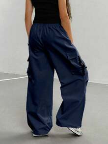 Tween Girls' Casual Cargo Pants With Flap Pockets - Royal Blue - View 3