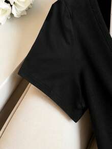 GlowEve CURVE Plus Size Elegant Halter Neck 2 In 1 Short Sleeve T-Shirt - Black and White - View 5