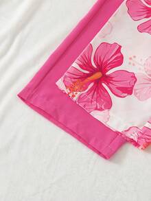 SHEIN 春夏女童幼兒4件套套裝，2款粉色與白色花卉及純色荷葉邊細肩帶洋裝套裝，適合夏季熱帶度假風，含2款可輕鬆替換 - 粉色 - 查看 6