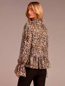 COSMINA Women's Fashion Leopard Print Tie-Front Ruffle Blouse - Multicolor - View 2