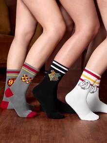 HARRY POTTER X SHEIN 3 Pasang Kaos Kaki Tabung Bermotif Huruf dan Angka - pencampuran warna - View 1