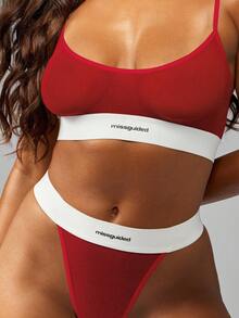 MISSGUIDED 品牌圓領網眼式胸罩，對比白色飾帶，舒適貼身日常內衣，僅限內衣上裝 - 紅色 - 查看 5