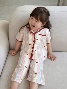 DAZY 女嬰條紋短袖上衣與長褲家居服幼兒 - 藕粉色 - 查看 6