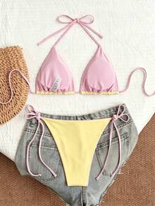 Swim SXY Vacation Beach Colorblock Trim Bikini Set - Yellow - View 2