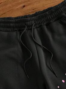 TOKVUE 男士街頭風INS休閒印花寬鬆長褲，櫻花圖案，適合戶外音樂節、夜店，男友/丈夫禮物、週年紀念禮物，黑色休閒運動長褲 - 黑色 - 查看 5