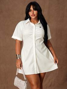 Rustia Vestido de talla grande de unicolor casual y estilizado - Blanco - Ver 3