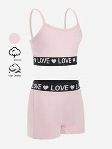 8pcs/Set Girls Heart Print Elastic Waist Comfortable Camisole & Shorts Underwear Set - Multicolor - View 4