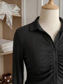 Comfortcana Casual Versatile Solid Color Long Sleeve Plus Size Women's T-Shirt Fall - Black - View 6