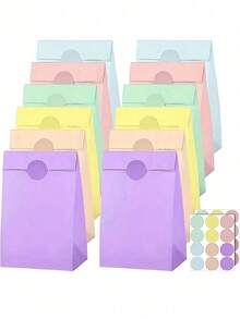 1/6/12/24pcs 8 Inch Kraft Paper Gift Bags With Handles Small Party Favor Bags Pastel Macaron Colorful Rainbow For Birthday Wedding Holiday Celebration Home Storage Decoration - multicolor - View 3